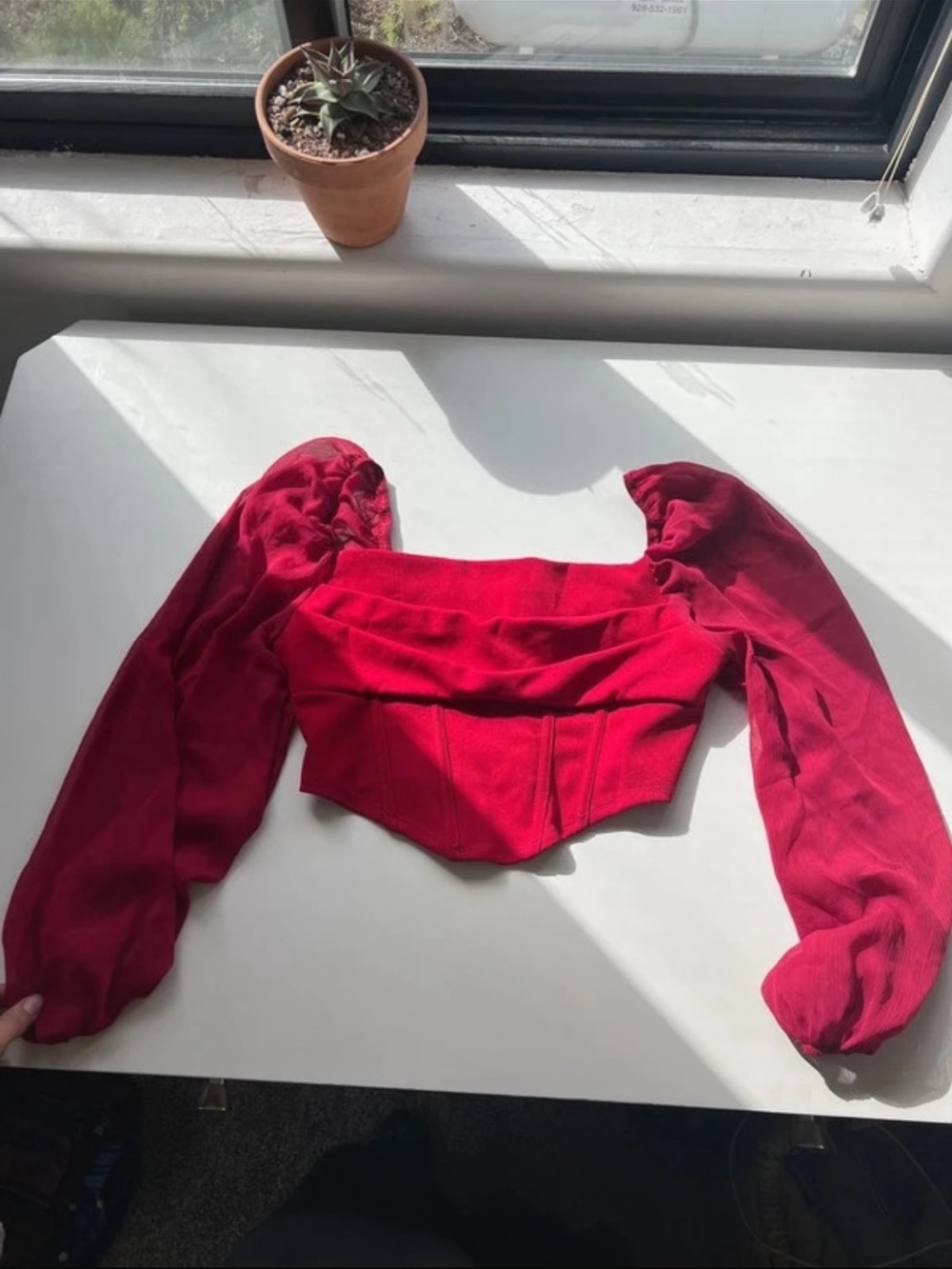 Red Puff-Sleeve Corset Crop Top